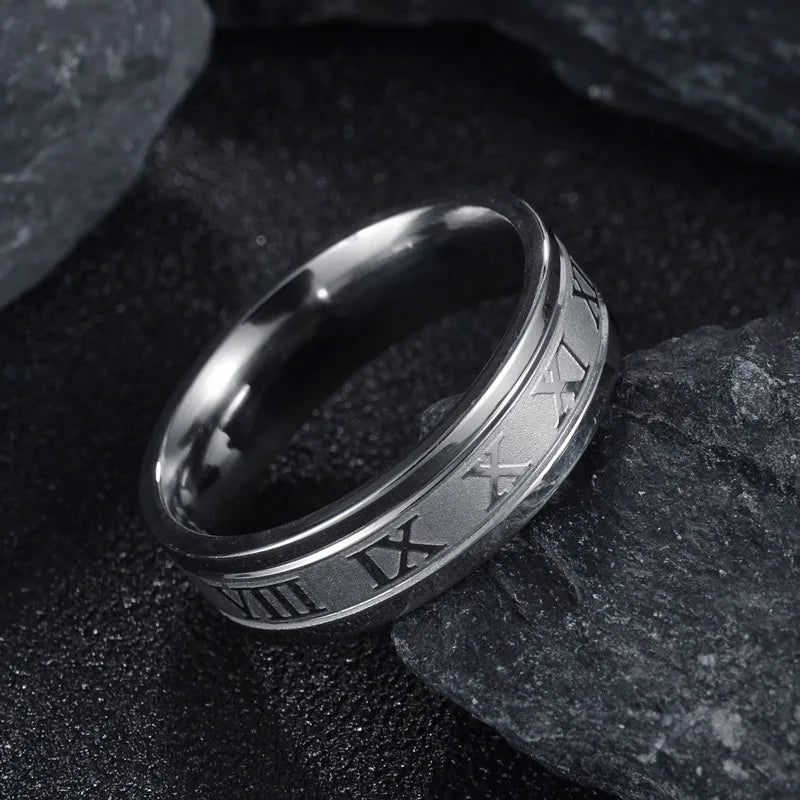 Vintage Roman Numerals Stainless Steel Ring