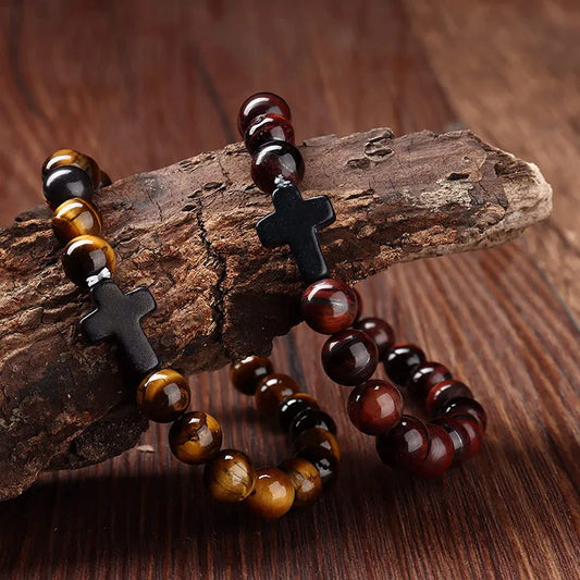 Natural Stone Bead Cross Bracelet